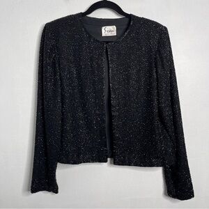 Sean Collection Beaded Formal Silk Jacket Single Clasp Closure Size Medium